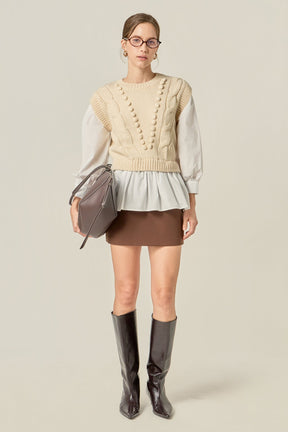 ENGLISH FACTORY - Mixed Media Cable Sweater - SWEATERS & KNITS available at Objectrare