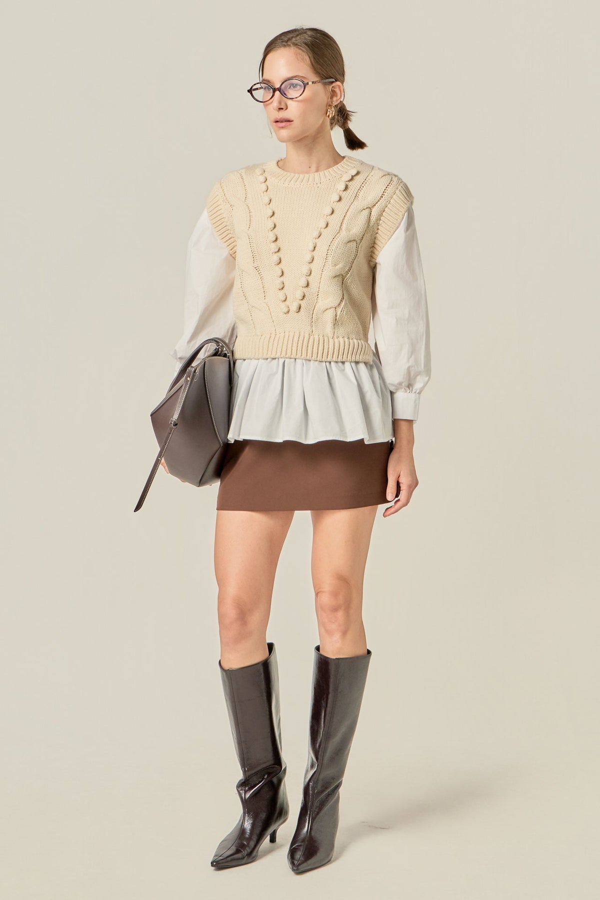 ENGLISH FACTORY - Mixed Media Cable Sweater - SWEATERS & KNITS available at Objectrare