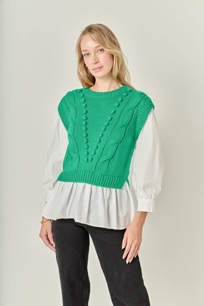 ENGLISH FACTORY - Mixed Media Cable Sweater - SWEATERS & KNITS available at Objectrare