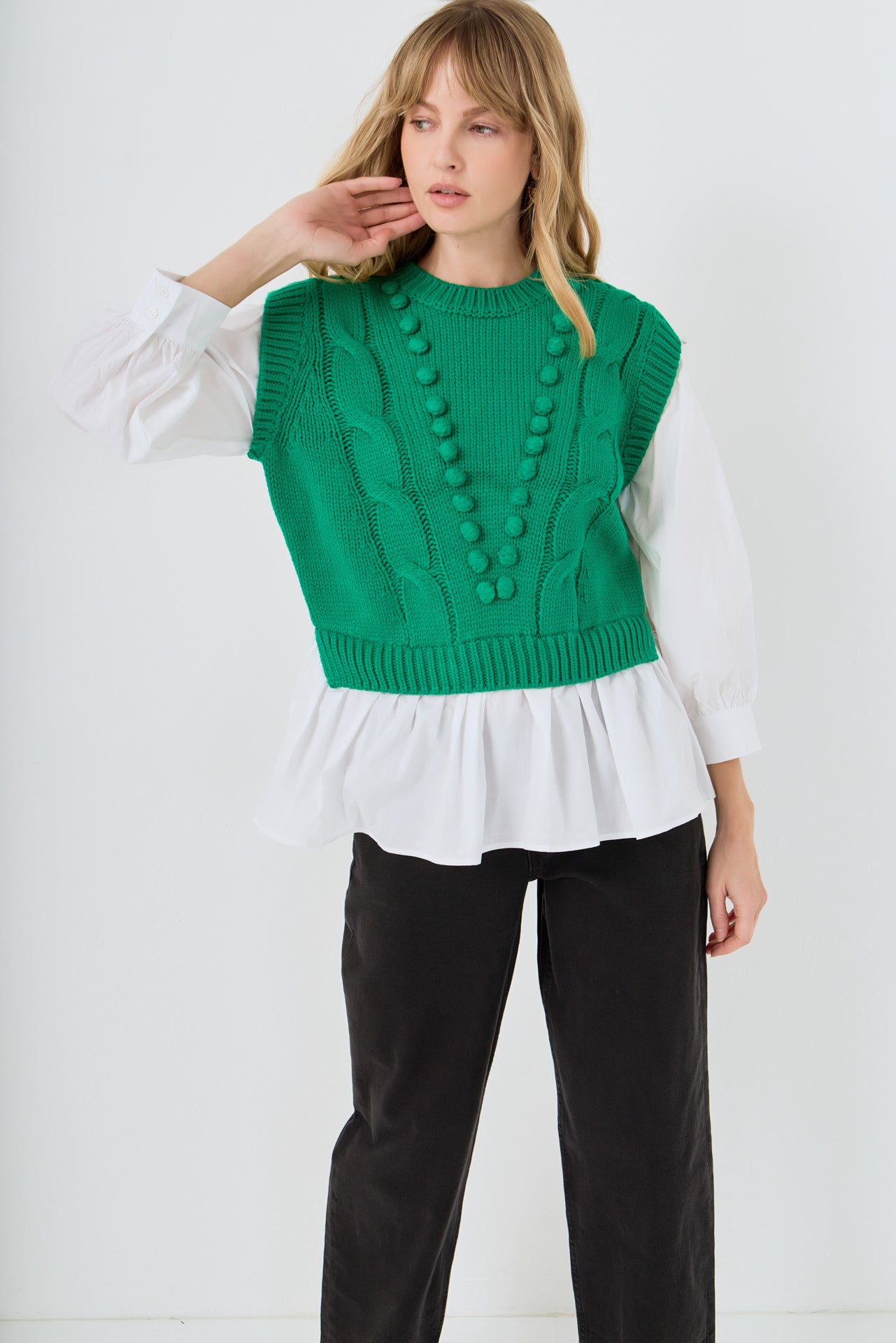 ENGLISH FACTORY - Mixed Media Cable Sweater - SWEATERS & KNITS available at Objectrare
