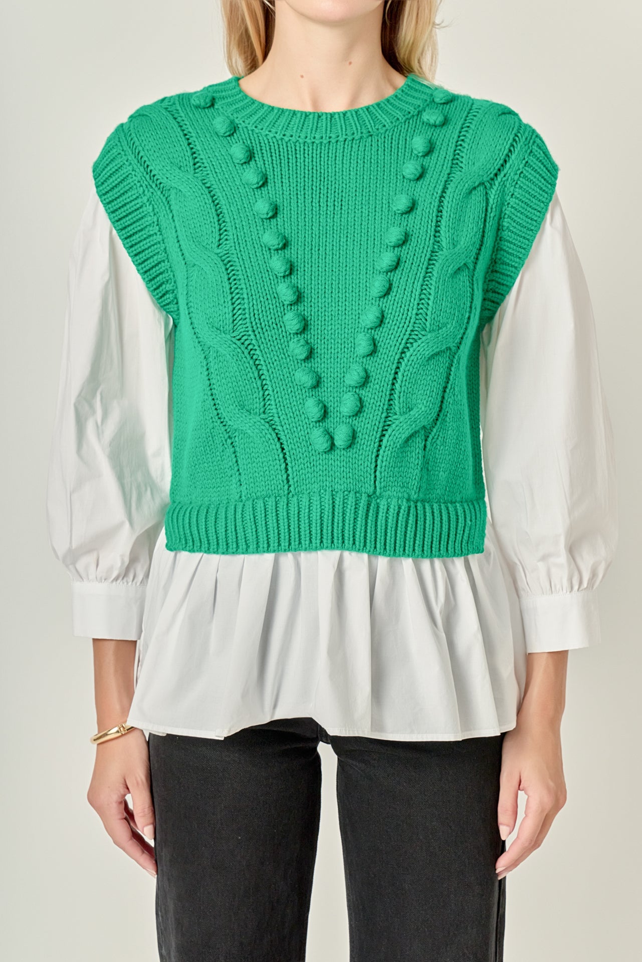 ENGLISH FACTORY - Mixed Media Cable Sweater - SWEATERS & KNITS available at Objectrare