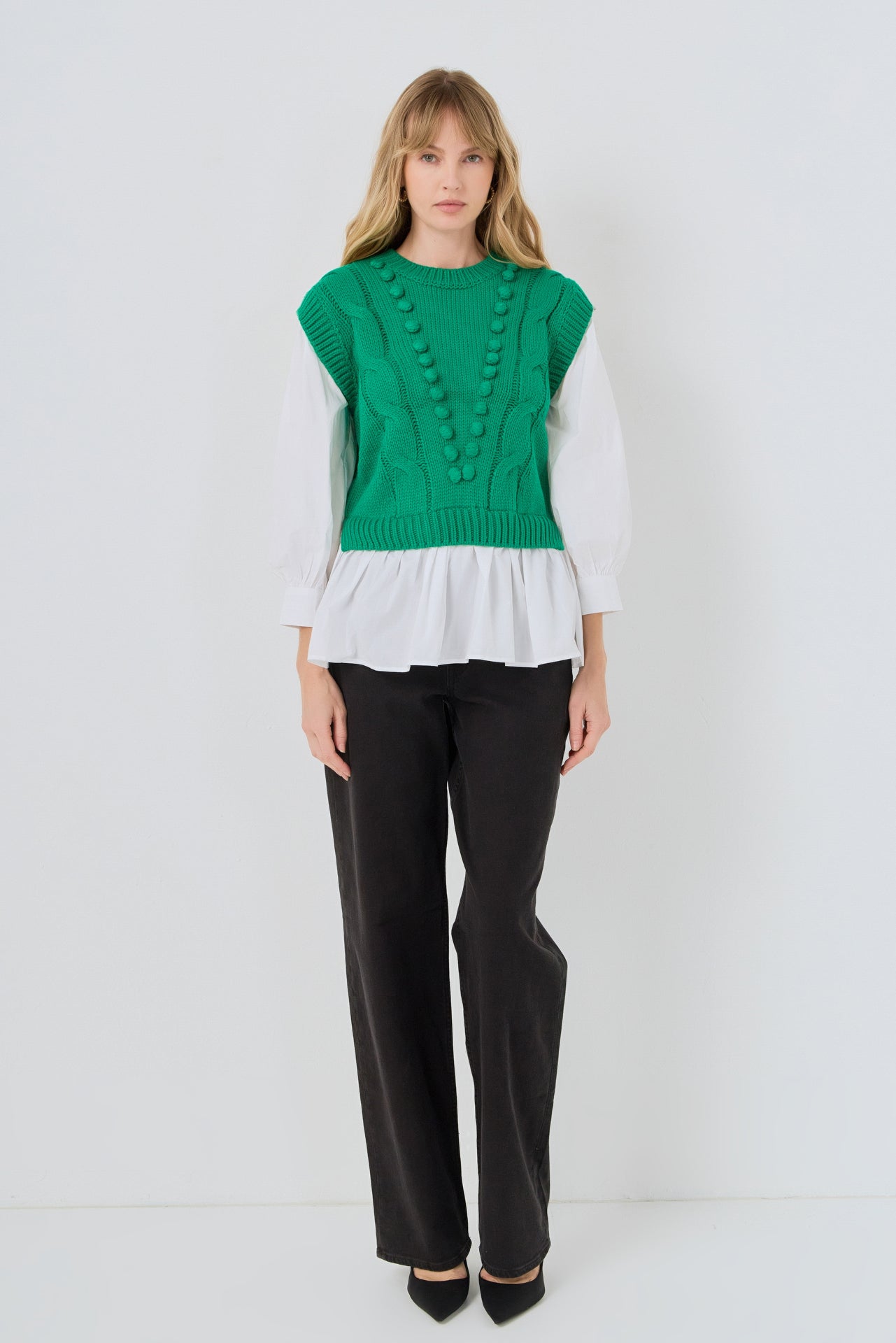 ENGLISH FACTORY - Mixed Media Cable Sweater - SWEATERS & KNITS available at Objectrare