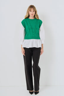 ENGLISH FACTORY - Mixed Media Cable Sweater - SWEATERS & KNITS available at Objectrare