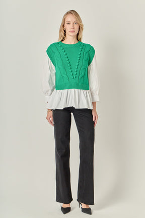ENGLISH FACTORY - Mixed Media Cable Sweater - SWEATERS & KNITS available at Objectrare