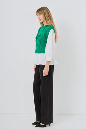 ENGLISH FACTORY - Mixed Media Cable Sweater - SWEATERS & KNITS available at Objectrare
