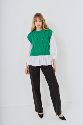ENGLISH FACTORY - Mixed Media Cable Sweater - SWEATERS & KNITS available at Objectrare