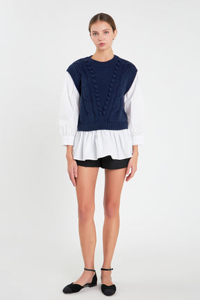 ENGLISH FACTORY - Mixed Media Cable Sweater - SWEATERS & KNITS available at Objectrare