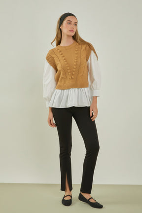 ENGLISH FACTORY - Mixed Media Cable Sweater - SWEATERS & KNITS available at Objectrare