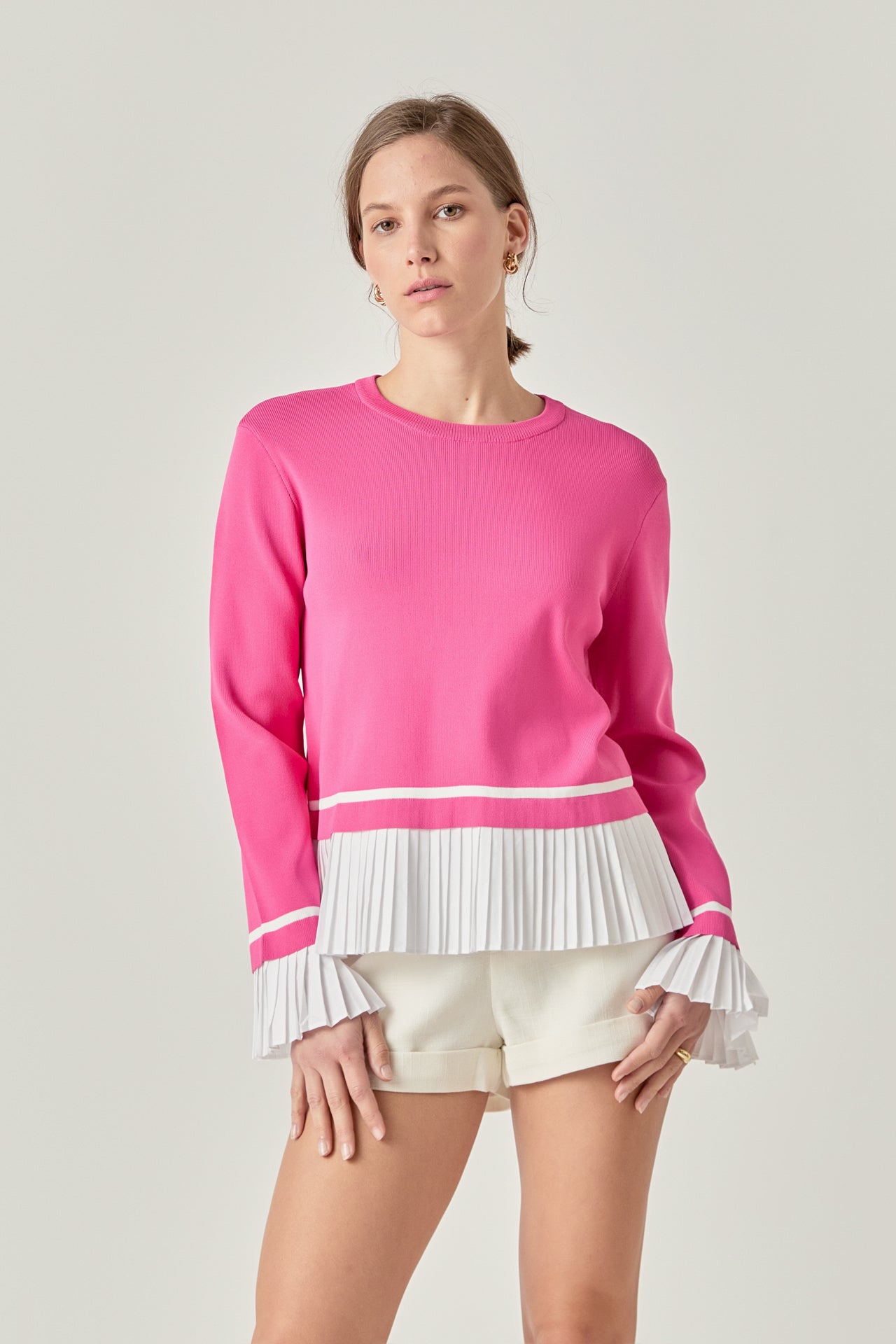 ENGLISH FACTORY - English Factory - Mixed Media Pleated Knit Top - TOPS available at Objectrare