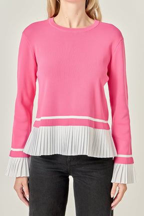ENGLISH FACTORY - Mixed Media Pleated Knit Top - TOPS available at Objectrare