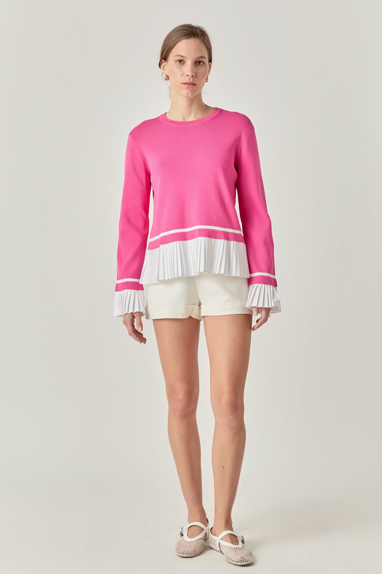 ENGLISH FACTORY - English Factory - Mixed Media Pleated Knit Top - TOPS available at Objectrare