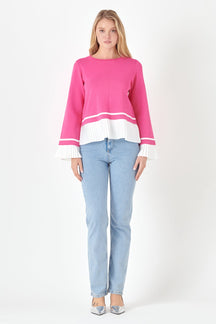 ENGLISH FACTORY - English Factory - Mixed Media Pleated Knit Top - TOPS available at Objectrare