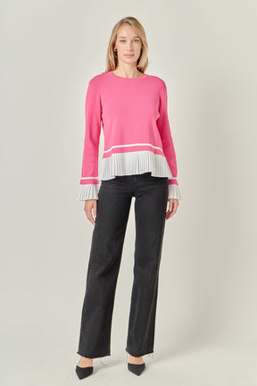 ENGLISH FACTORY - Mixed Media Pleated Knit Top - TOPS available at Objectrare