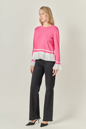 ENGLISH FACTORY - Mixed Media Pleated Knit Top - TOPS available at Objectrare
