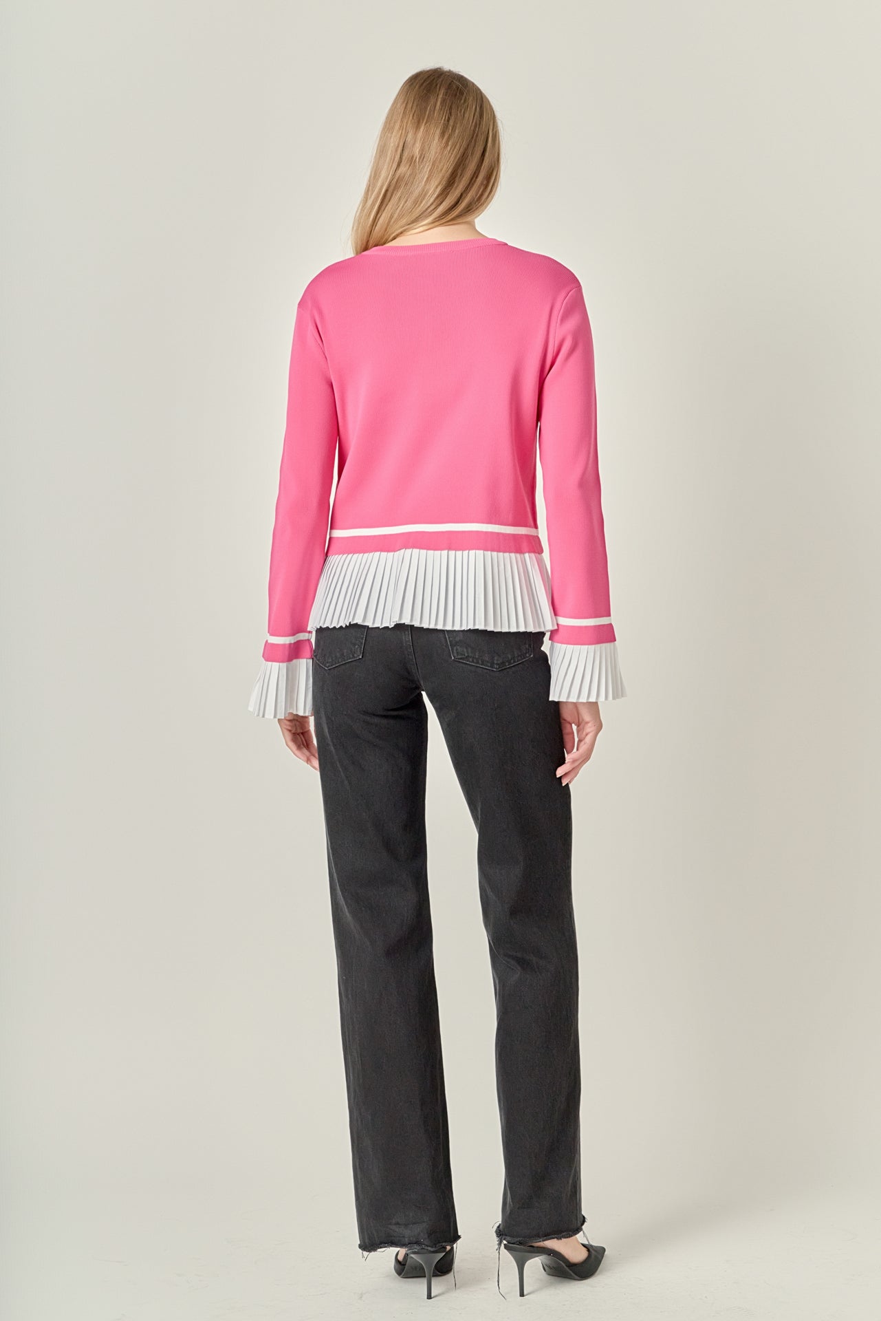 ENGLISH FACTORY - Mixed Media Pleated Knit Top - TOPS available at Objectrare