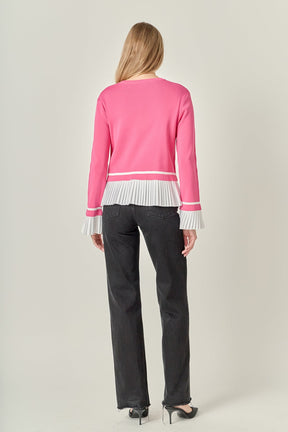 ENGLISH FACTORY - Mixed Media Pleated Knit Top - TOPS available at Objectrare