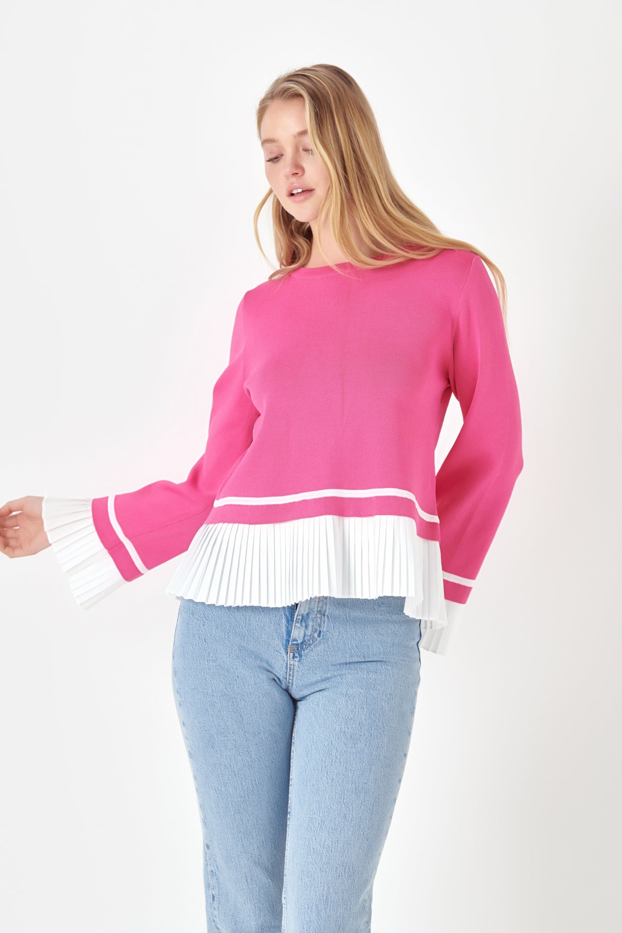 ENGLISH FACTORY - English Factory - Mixed Media Pleated Knit Top - TOPS available at Objectrare