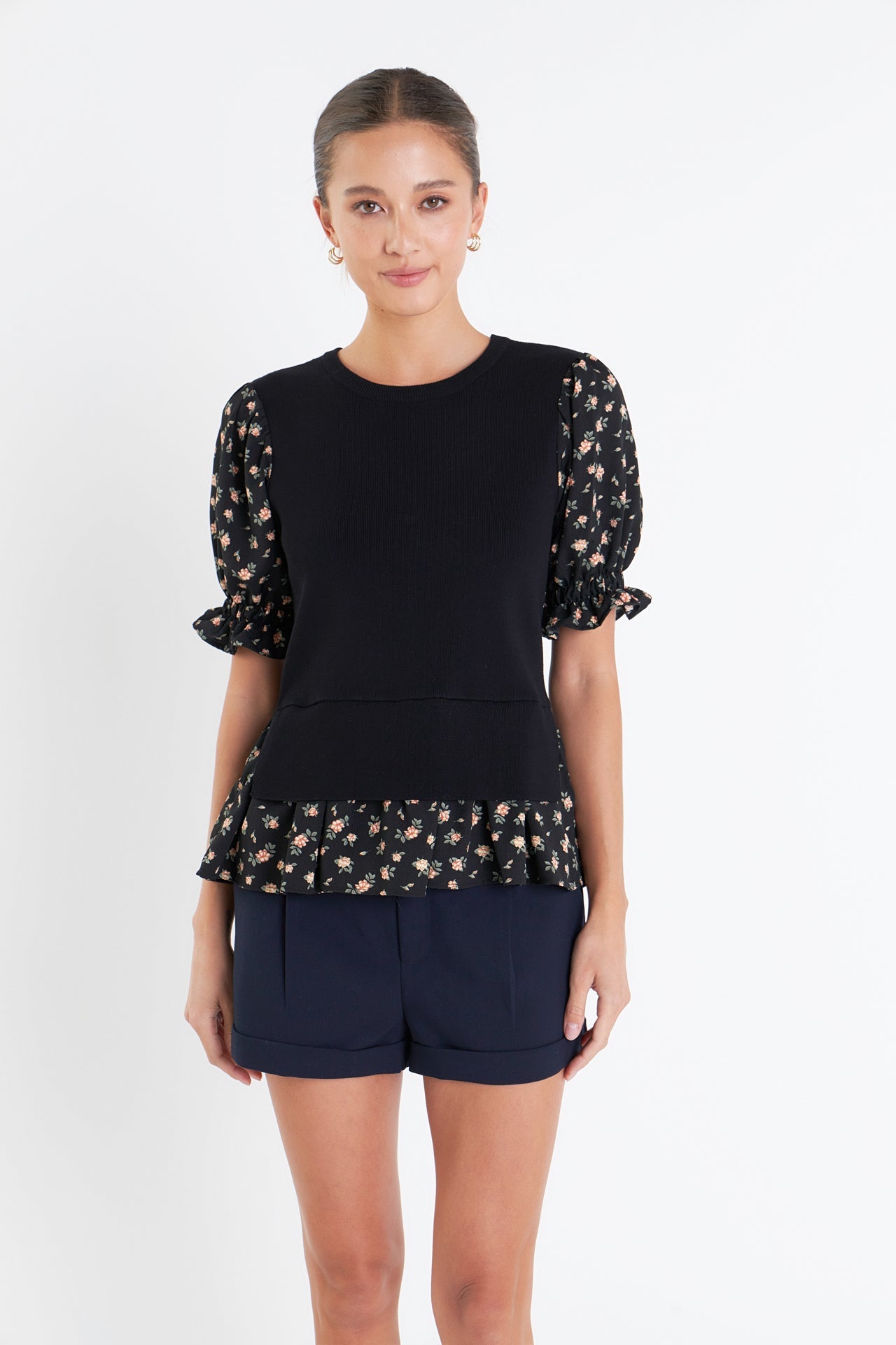 ENGLISH FACTORY - English Factory - Floral Mixed Knit Top - TOPS available at Objectrare