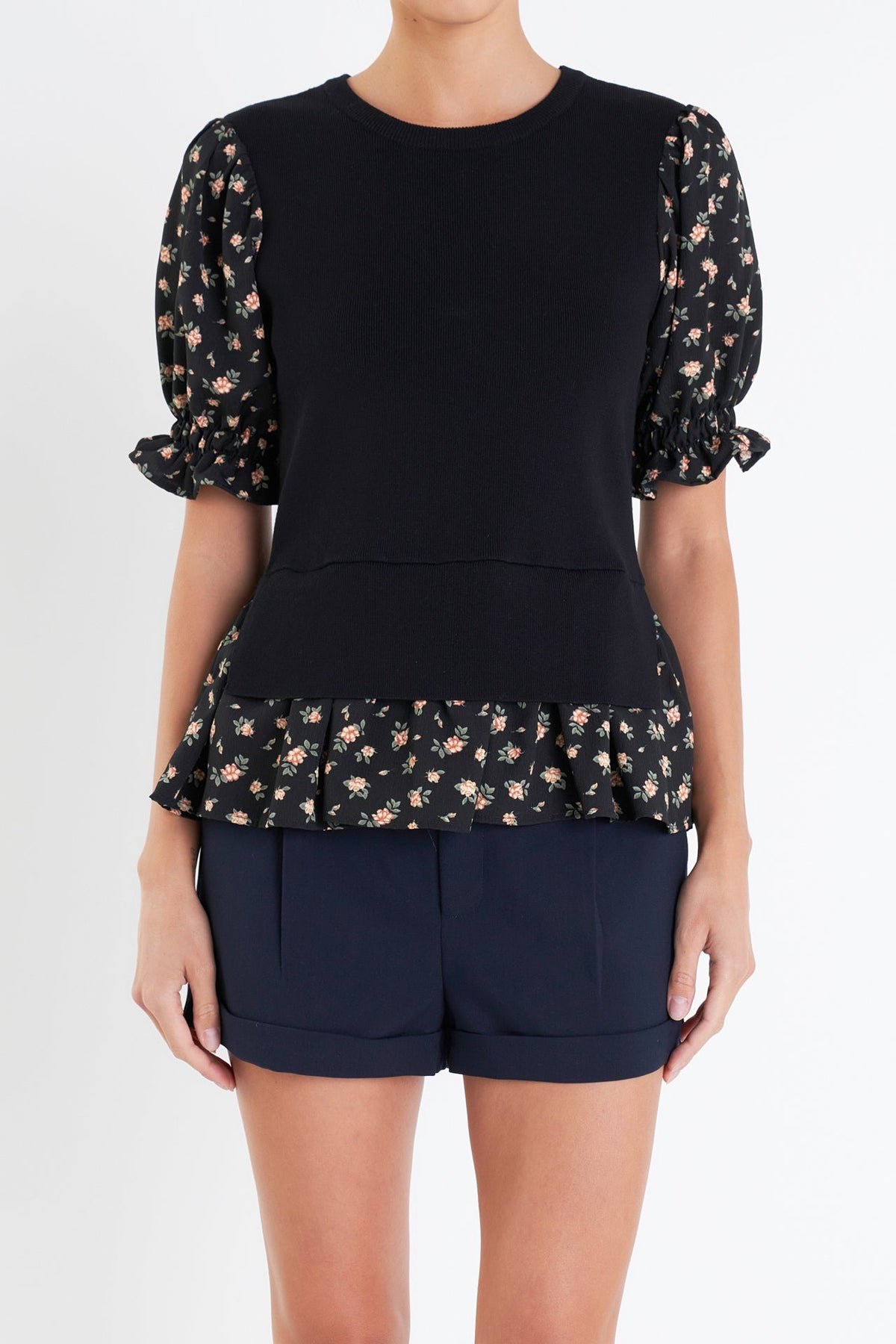 ENGLISH FACTORY - English Factory - Floral Mixed Knit Top - TOPS available at Objectrare