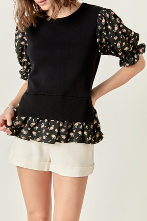 ENGLISH FACTORY - Floral Mixed Knit Top - TOPS available at Objectrare