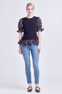 ENGLISH FACTORY - Floral Mixed Knit Top - TOPS available at Objectrare