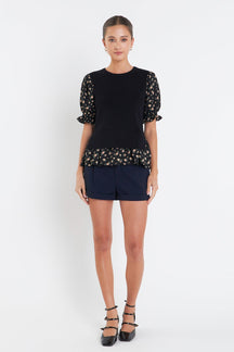 ENGLISH FACTORY - English Factory - Floral Mixed Knit Top - TOPS available at Objectrare