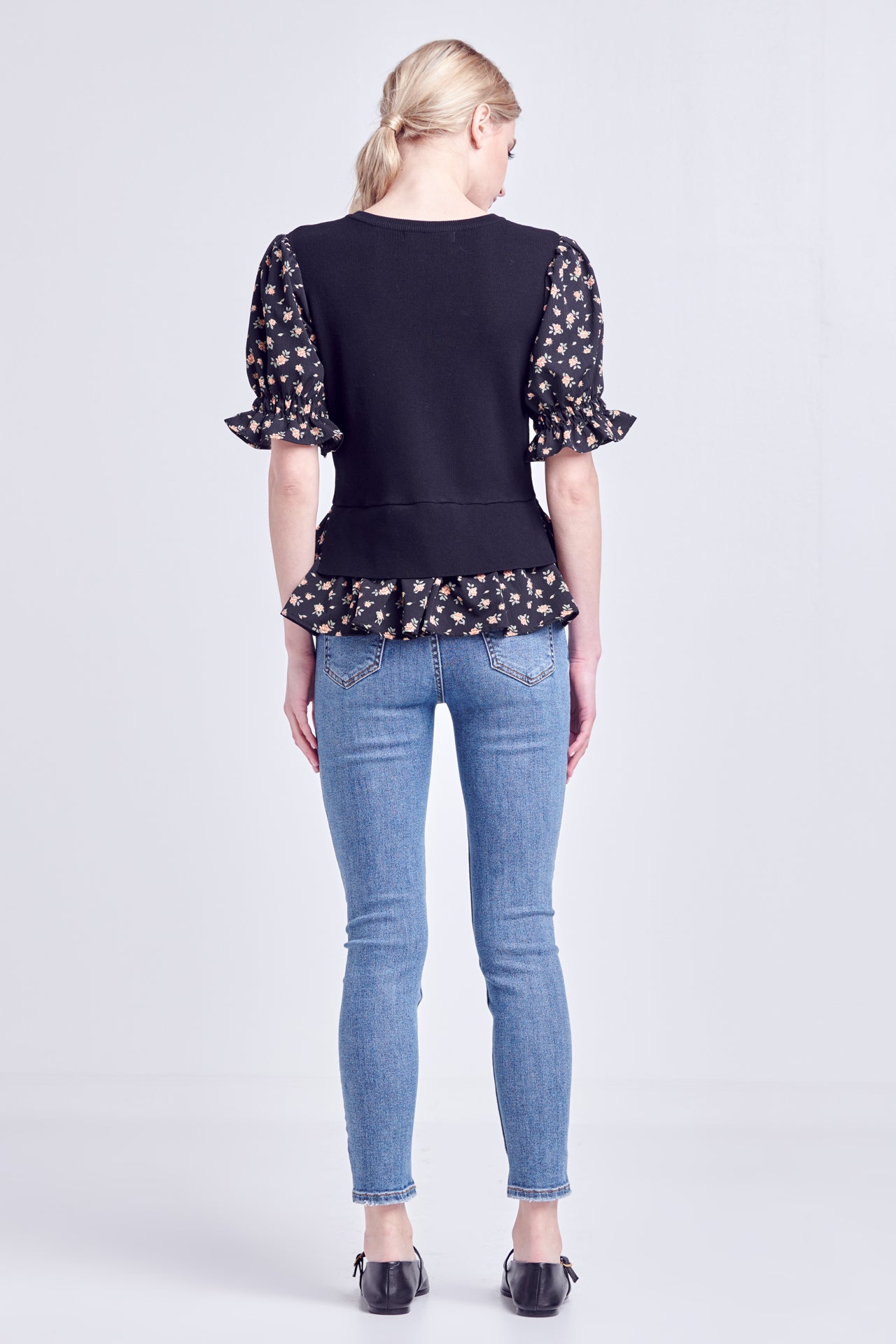 ENGLISH FACTORY - Floral Mixed Knit Top - TOPS available at Objectrare
