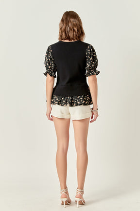 ENGLISH FACTORY - Floral Mixed Knit Top - TOPS available at Objectrare