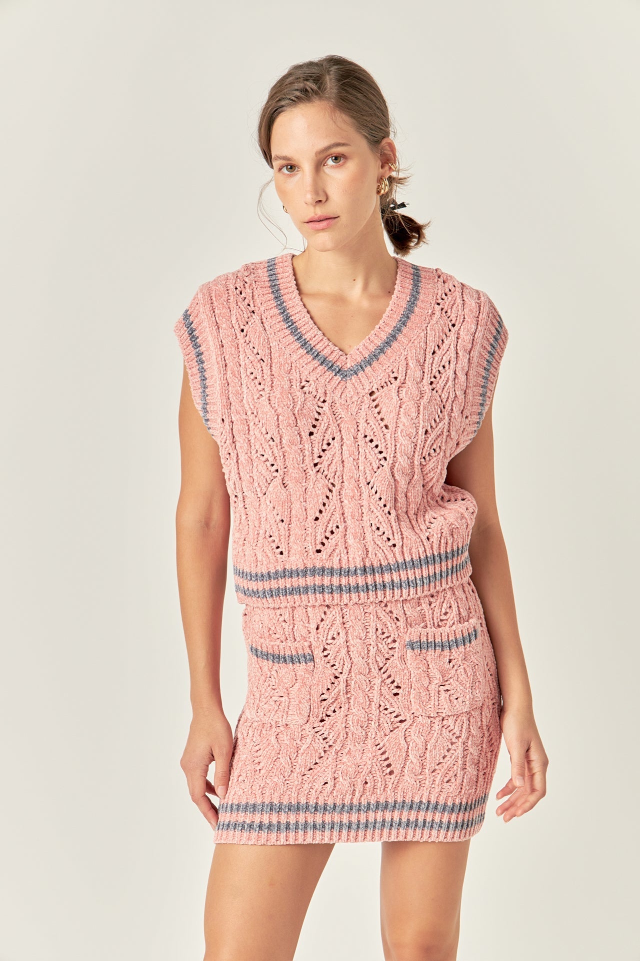 ENGLISH FACTORY - Chenille Contrast Vest - VESTS available at Objectrare