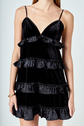 ENDLESS ROSE - Tiered Contrast Velvet Mini Dress - DRESSES available at Objectrare