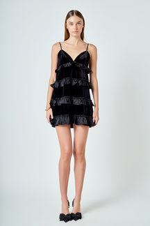 ENDLESS ROSE - Tiered Contrast Velvet Mini Dress - DRESSES available at Objectrare