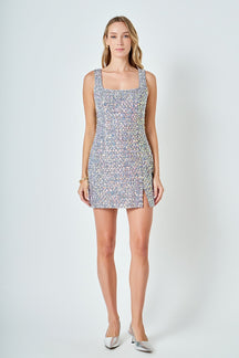 Slit Detail Tweed Mini Dress