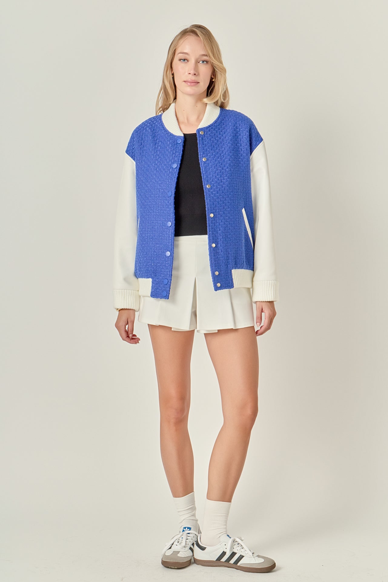 ENGLISH FACTORY - Tweed PU Bomber Jacket - JACKETS available at Objectrare