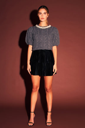 ENDLESS ROSE - Pearl Trim Cable Knit Top - TOPS available at Objectrare