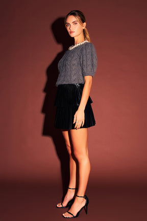 ENDLESS ROSE - Pearl Trim Cable Knit Top - TOPS available at Objectrare