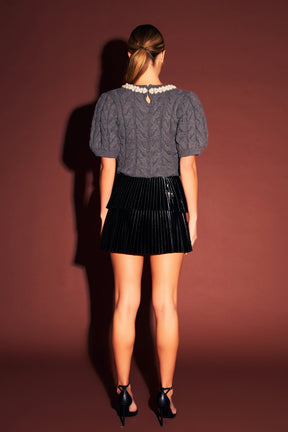 ENDLESS ROSE - Pearl Trim Cable Knit Top - TOPS available at Objectrare