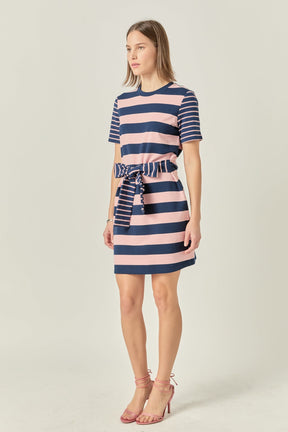 Contrast Stripe Knit Mini Dress