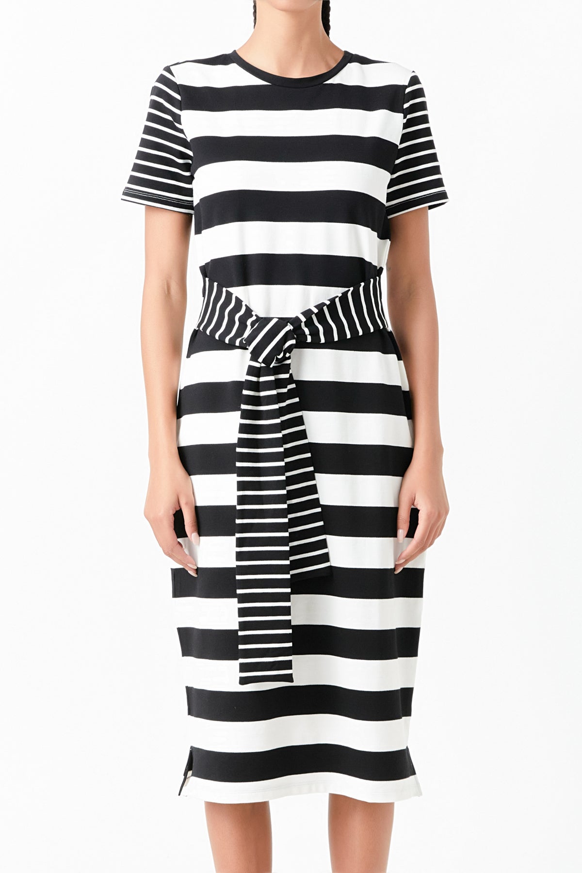 Contrast Stripe Knit Midi Dress