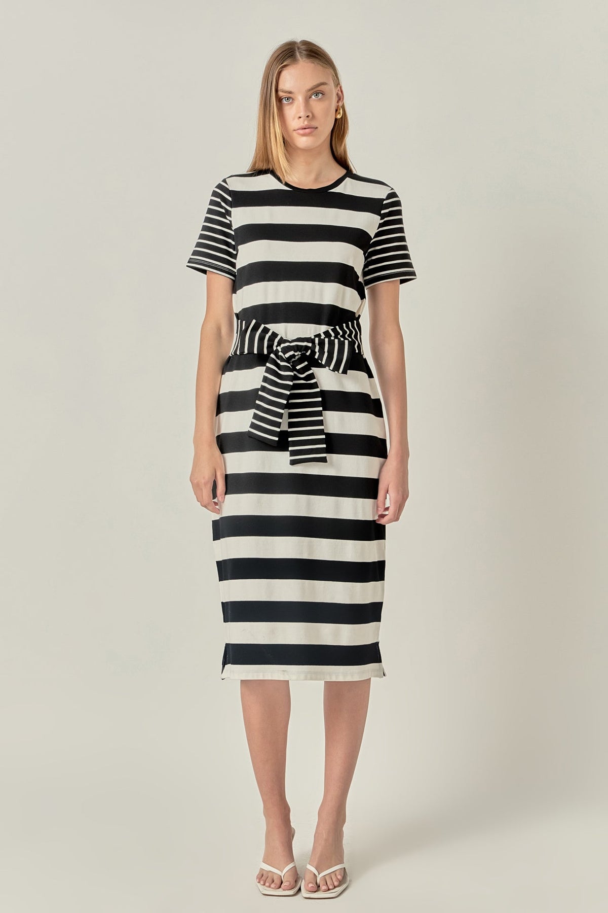 Contrast Stripe Knit Midi Dress
