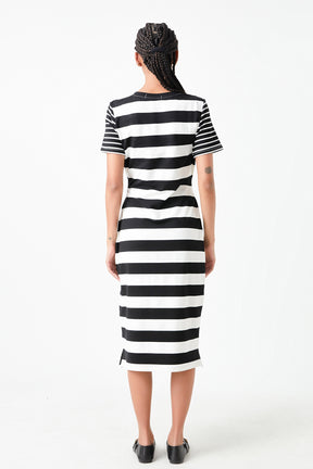 ENGLISH FACTORY - Contrast Stripe Knit Midi Dress - DRESSES available at Objectrare