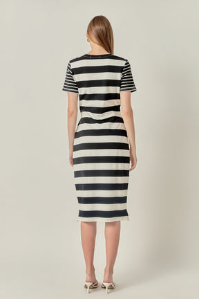 ENGLISH FACTORY - Contrast Stripe Knit Midi Dress - DRESSES available at Objectrare