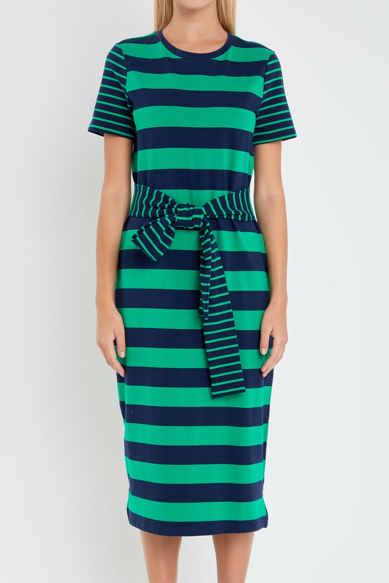 Contrast Stripe Knit Midi Dress
