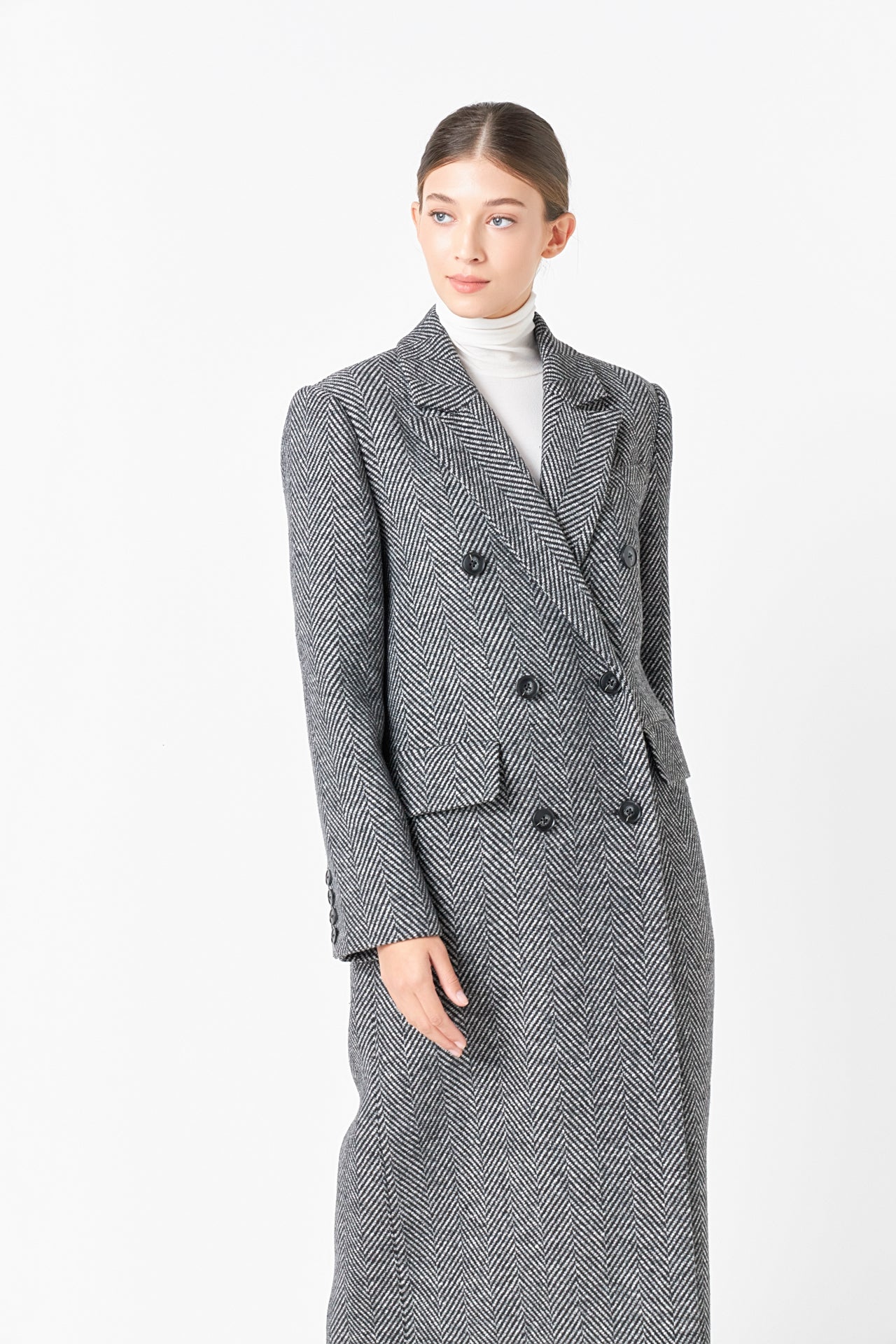ENDLESS ROSE - Herringbone Double Breasted Coat - COATS available at Objectrare
