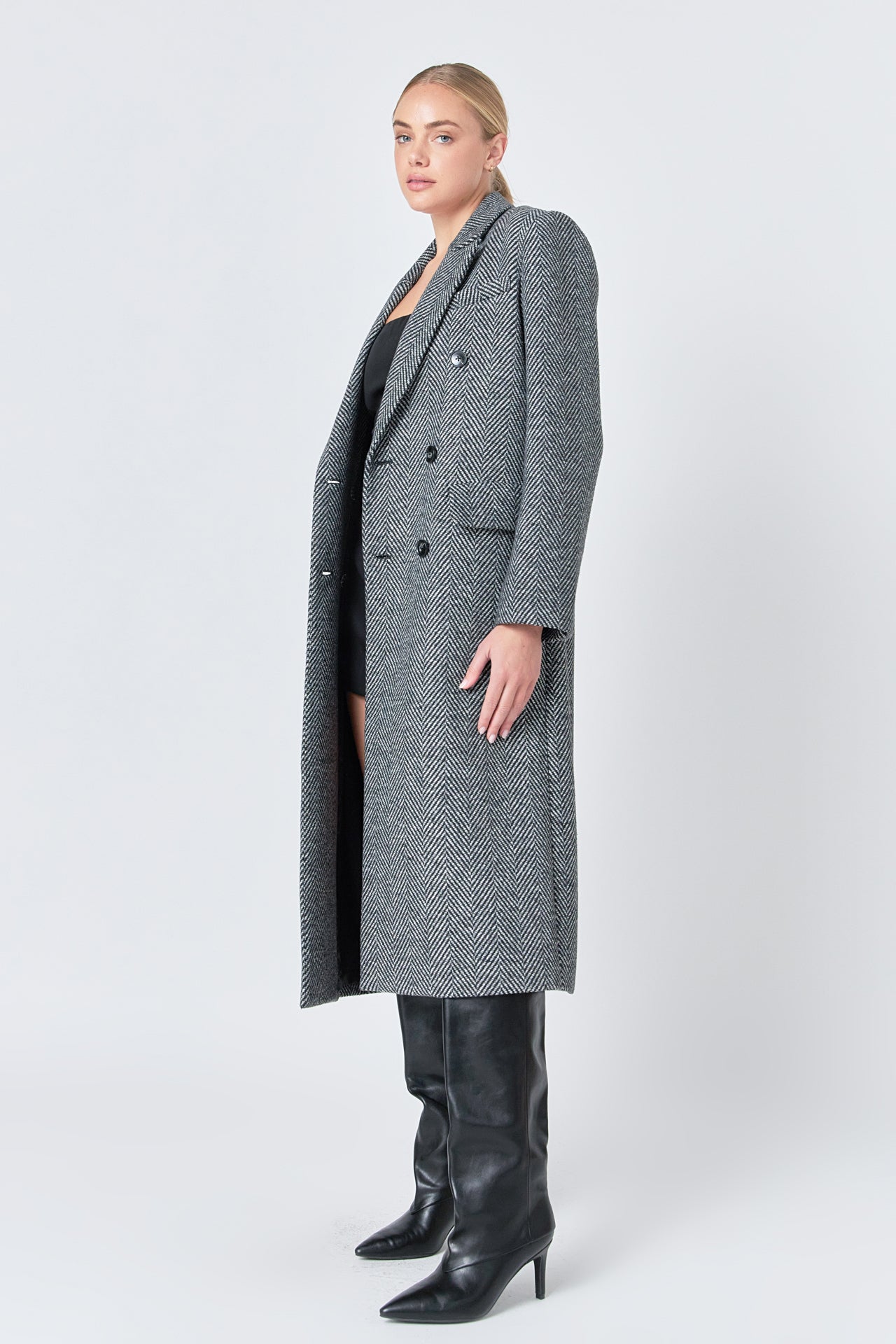 ENDLESS ROSE - Herringbone Double Breasted Coat - COATS available at Objectrare