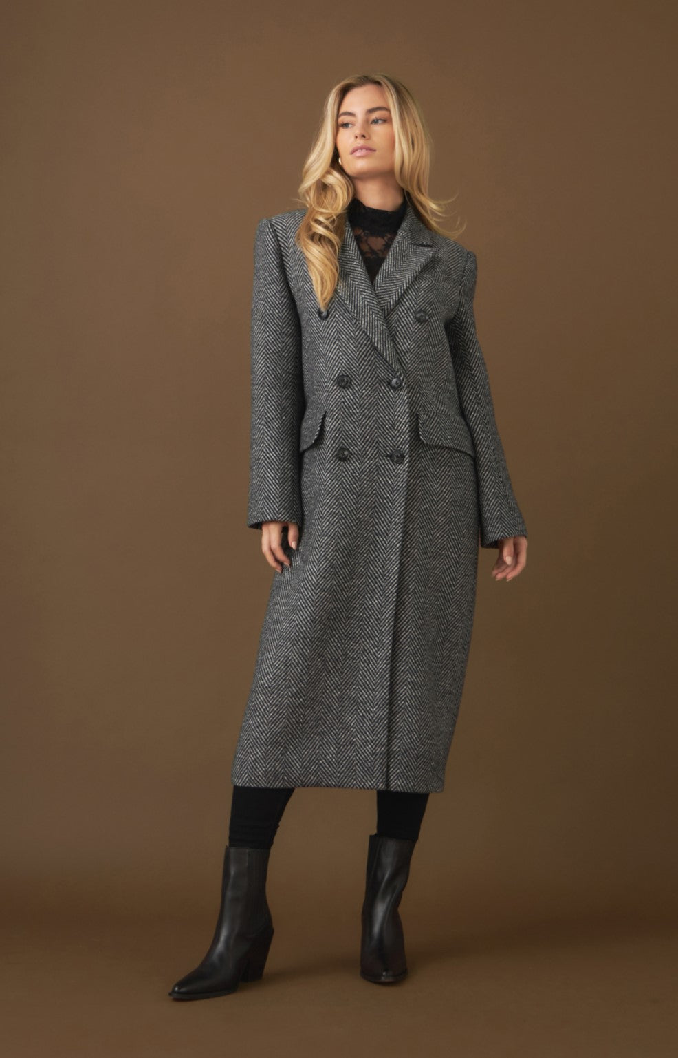 ENDLESS ROSE - Herringbone Double Breasted Coat - COATS available at Objectrare