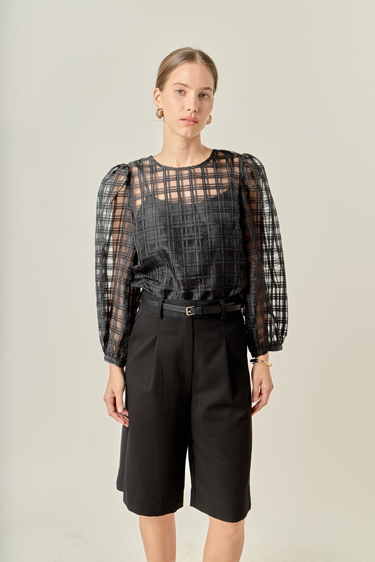 ENGLISH FACTORY - Plaid Organza Long Sleeve Top - BLOUSES available at Objectrare