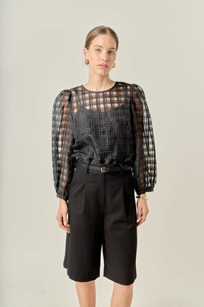 ENGLISH FACTORY - Plaid Organza Long Sleeve Top - BLOUSES available at Objectrare