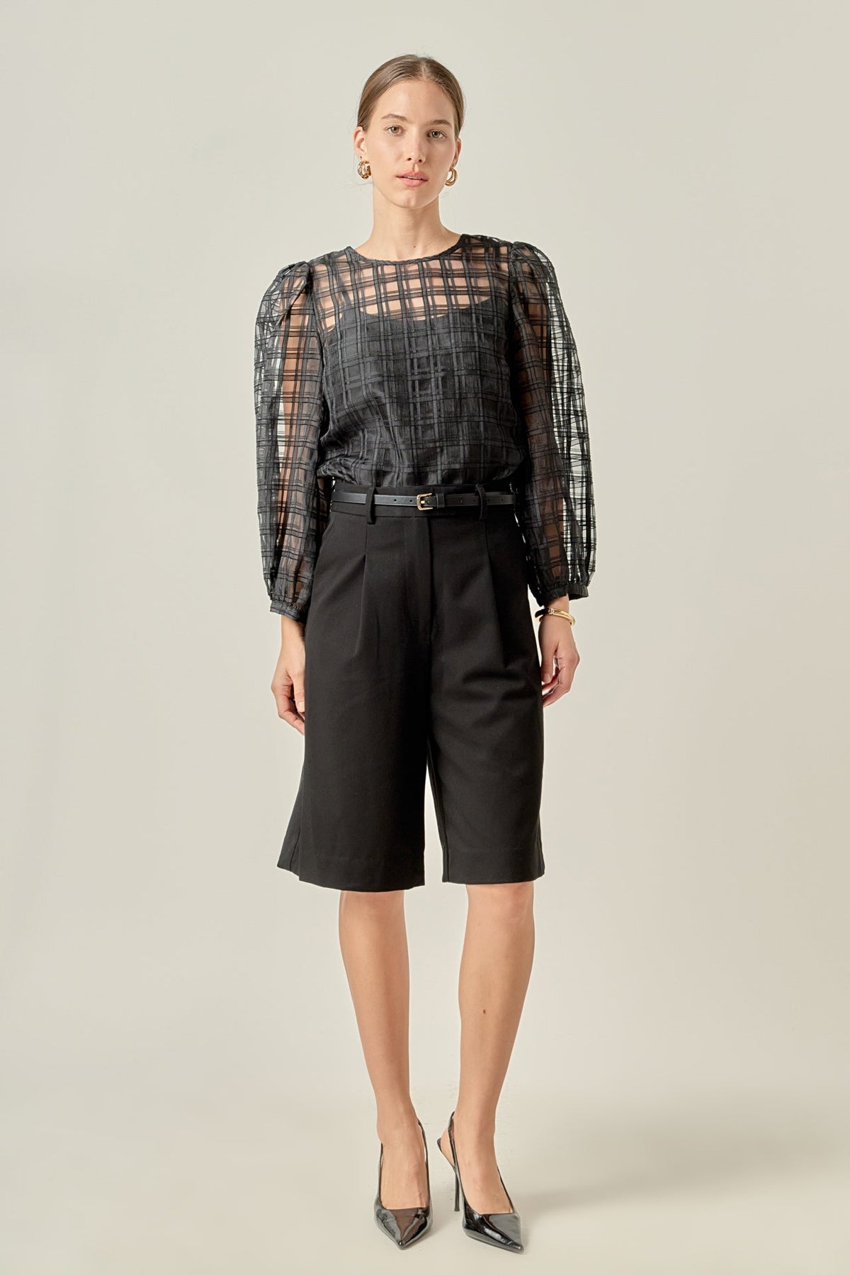ENGLISH FACTORY - Plaid Organza Long Sleeve Top - BLOUSES available at Objectrare