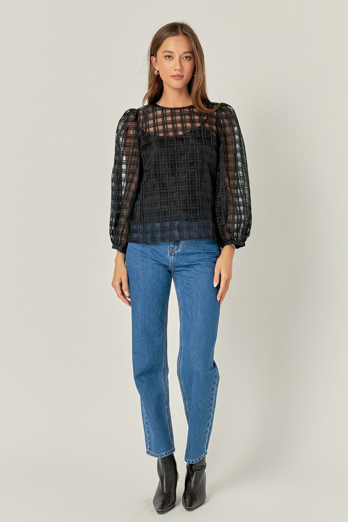 ENGLISH FACTORY - Plaid Organza Long Sleeve Top - SHIRTS & BLOUSES available at Objectrare