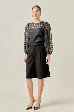 ENGLISH FACTORY - Plaid Organza Long Sleeve Top - BLOUSES available at Objectrare